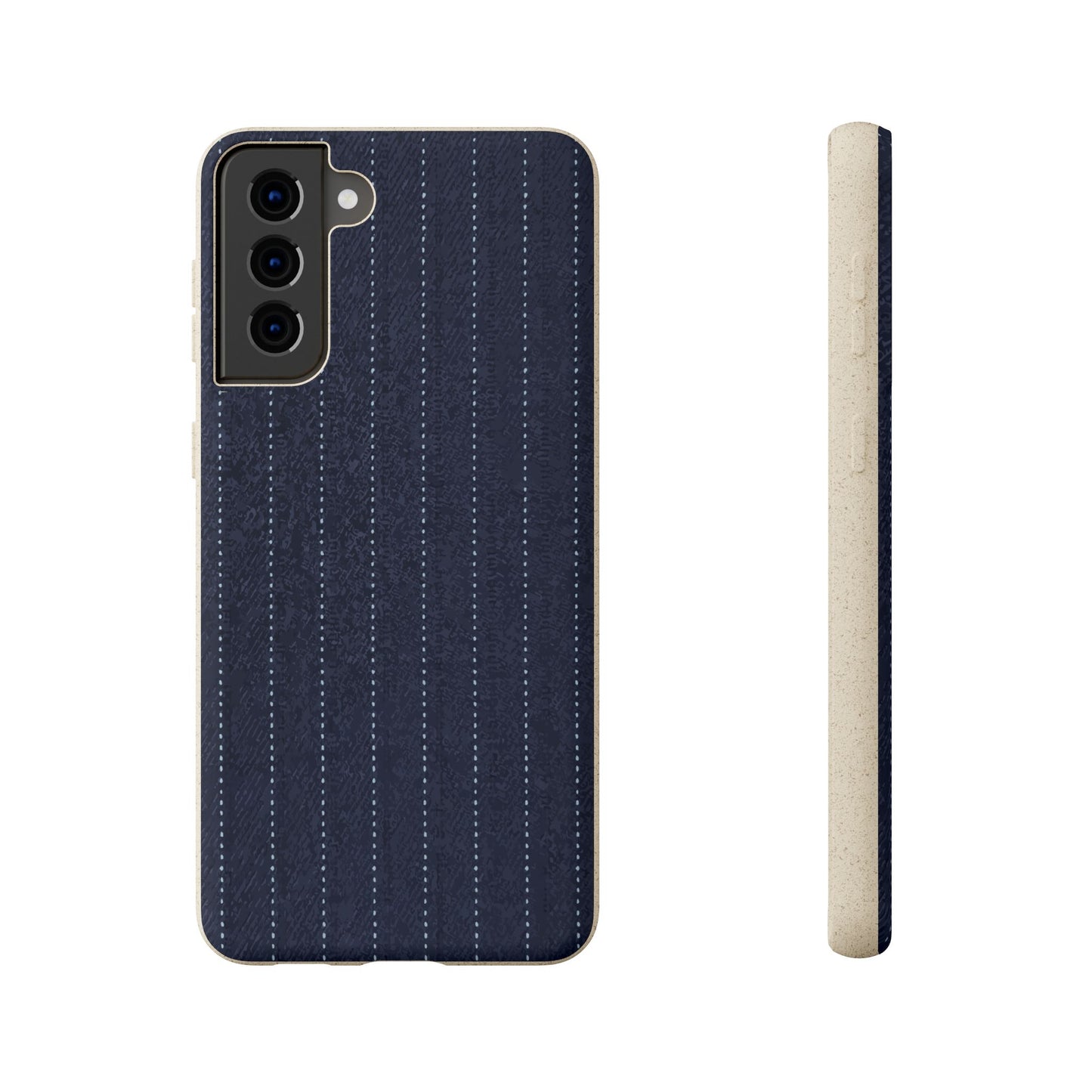 Biodegradable Pinstripe Phone Case — Eco-Friendly Navy Fabric Phone Cover for Apple iPhone and Samsung Galaxy.
