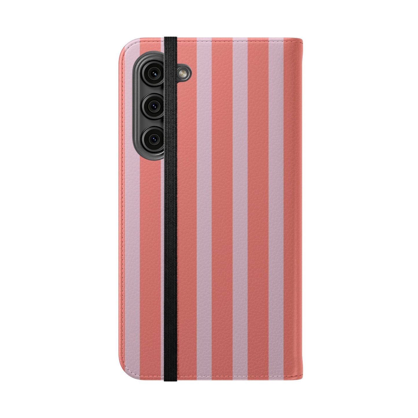 Striped Flip Phone Case — Pink & Coral Vertical Stripe Wallet Cover