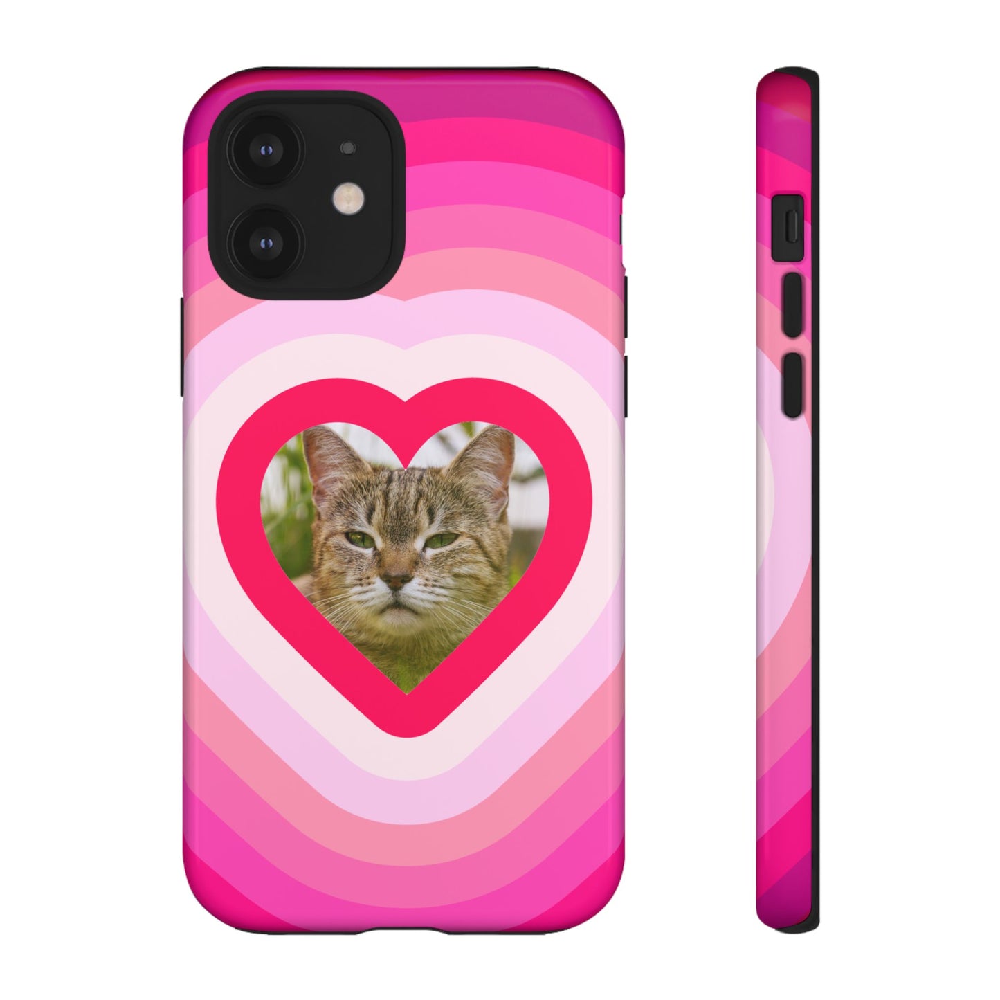 Single Image Personalised  Heart Photo Phone Case – Pink Gradient Love Tough Case for Apple iPhone, Samsung Galaxy and Google Pixel.