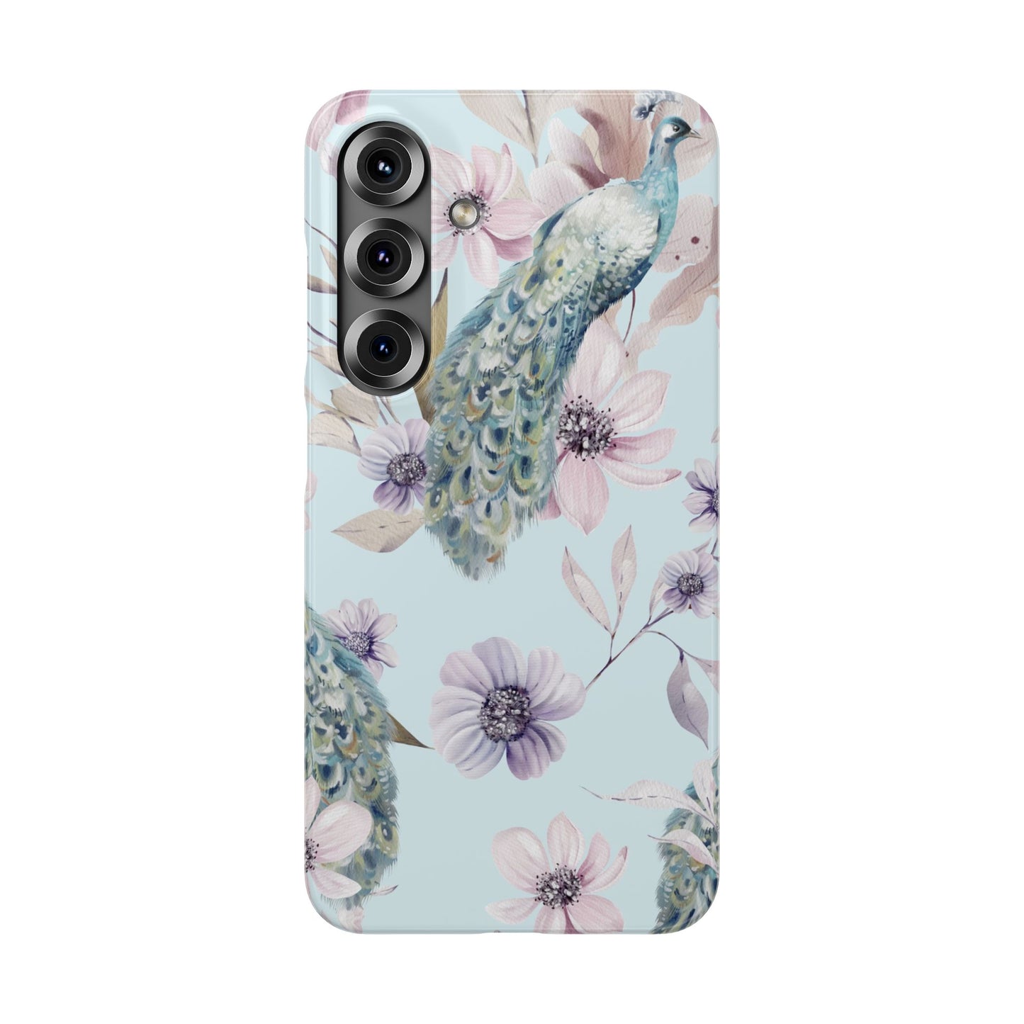 Watercolour Pastel Peacock Floral Snap Phone Case for Apple iPhone and Samsung Galaxy.