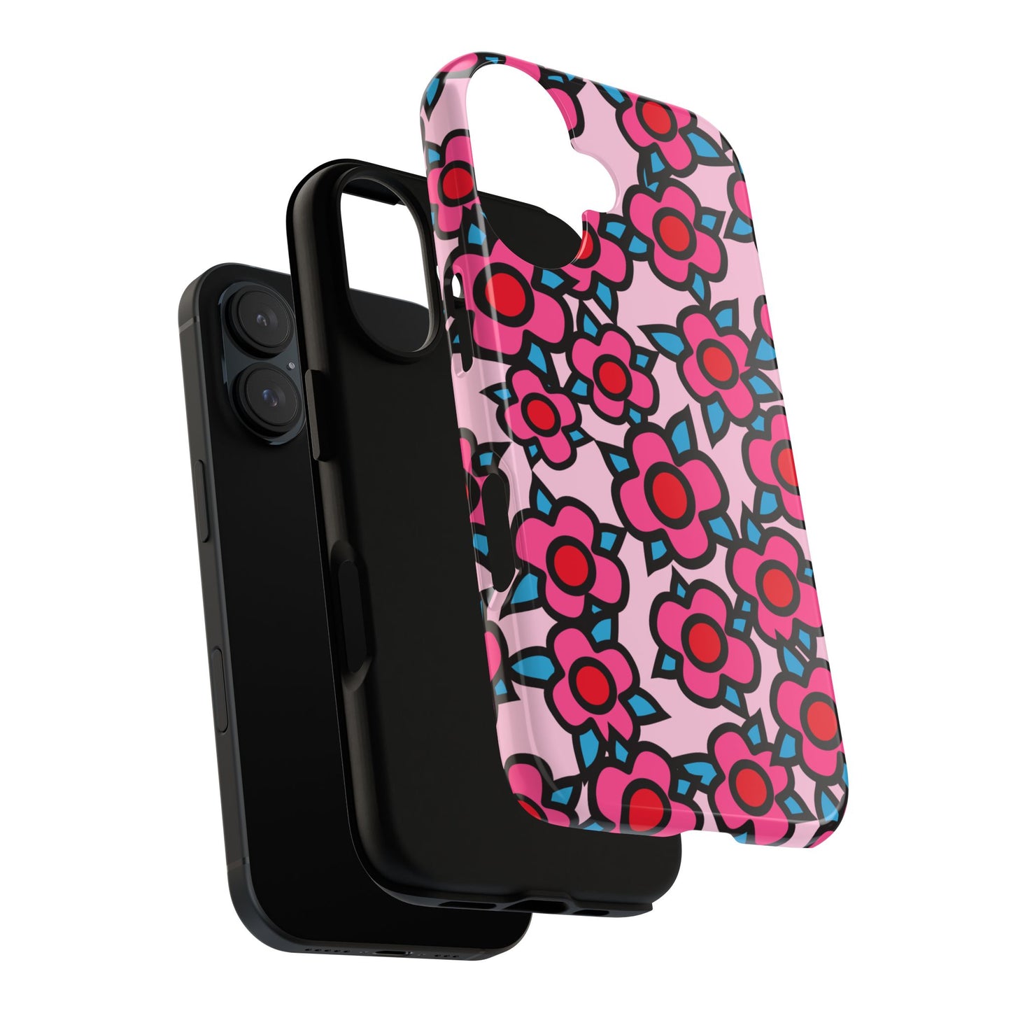 Floral Pink Tough Phone Case — Retro Red & Teal Flower Pattern