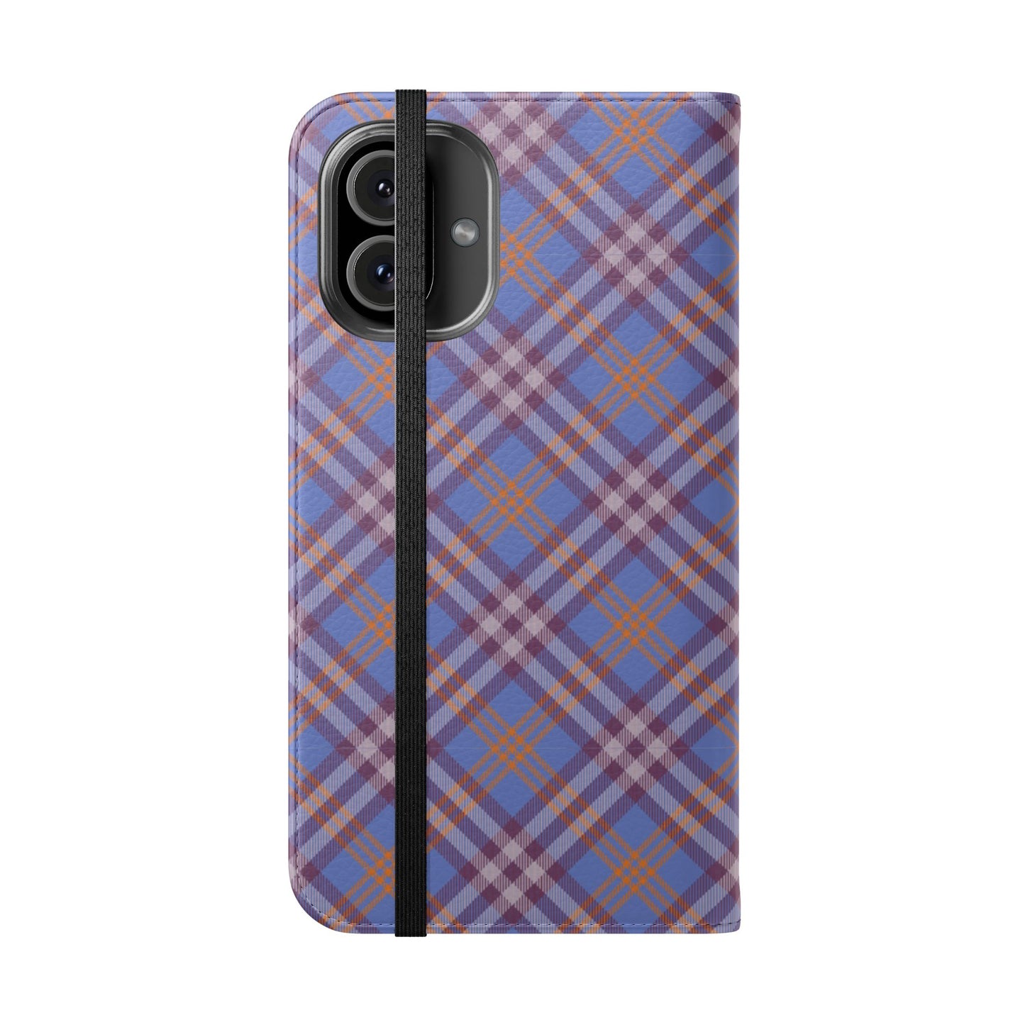 Tartan Flip Phone Case — Violet & Orange Plaid Wallet Cover