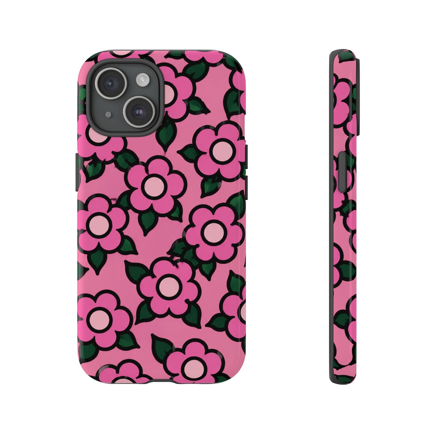 Pink Floral Tough Phone Case — Cute Retro Flower Protective Cover