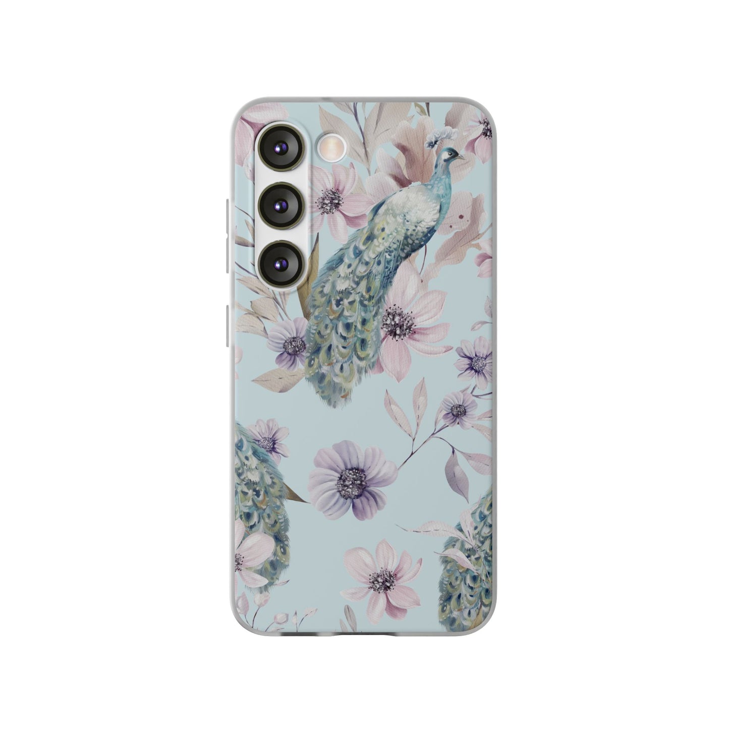 Peacock Floral Phone Case — Pastel Watercolor Bird Slim Case