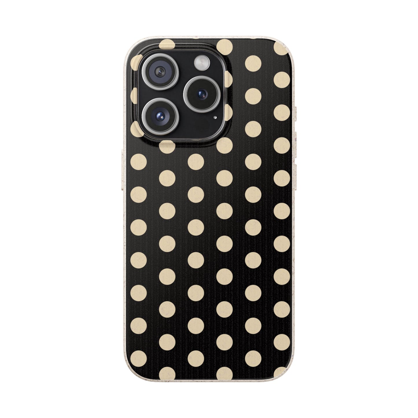 Eco-Friendly Black & Cream Polka Dot Pattern Biodegradable Phone Case for Apple iPhone and Samsung Galaxy.
