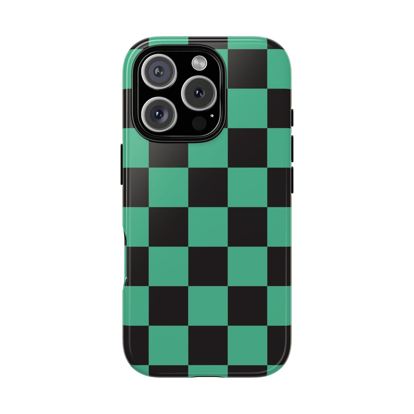 Tanjiro Checkerboard Tough Phone Case – Green & Black Protective Cover