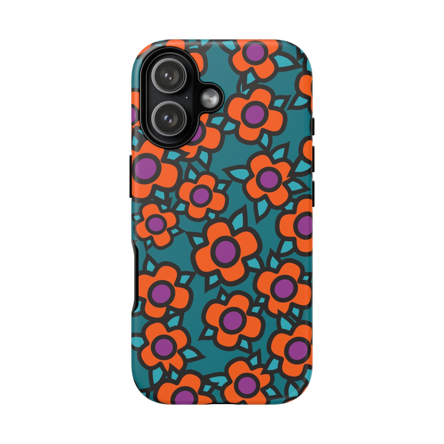 Floral Pop Tough Phone Case — Retro Orange & Teal Flower Pattern