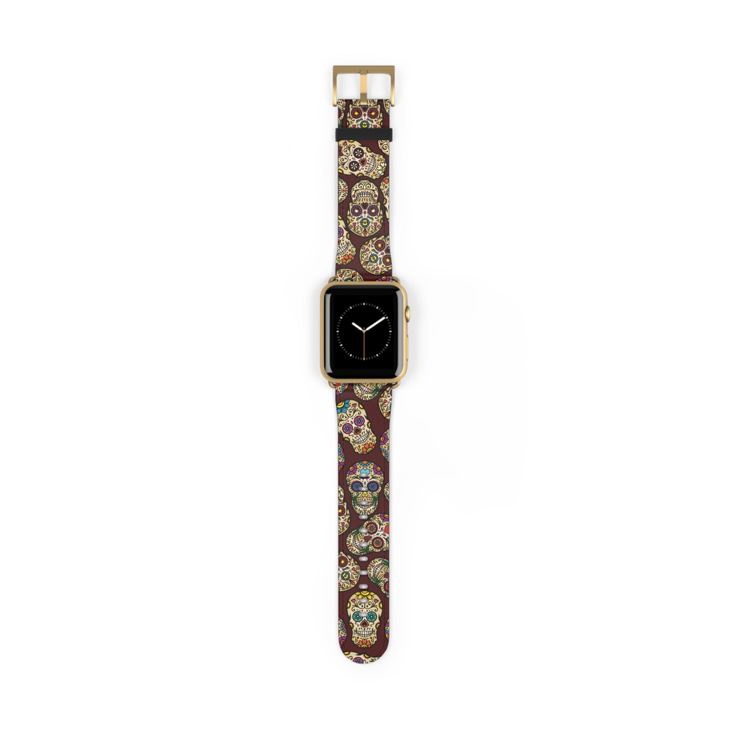 Sugar Skulls Apple Watch band with dark modern gothic design, colorful accessory for casual and formal wear