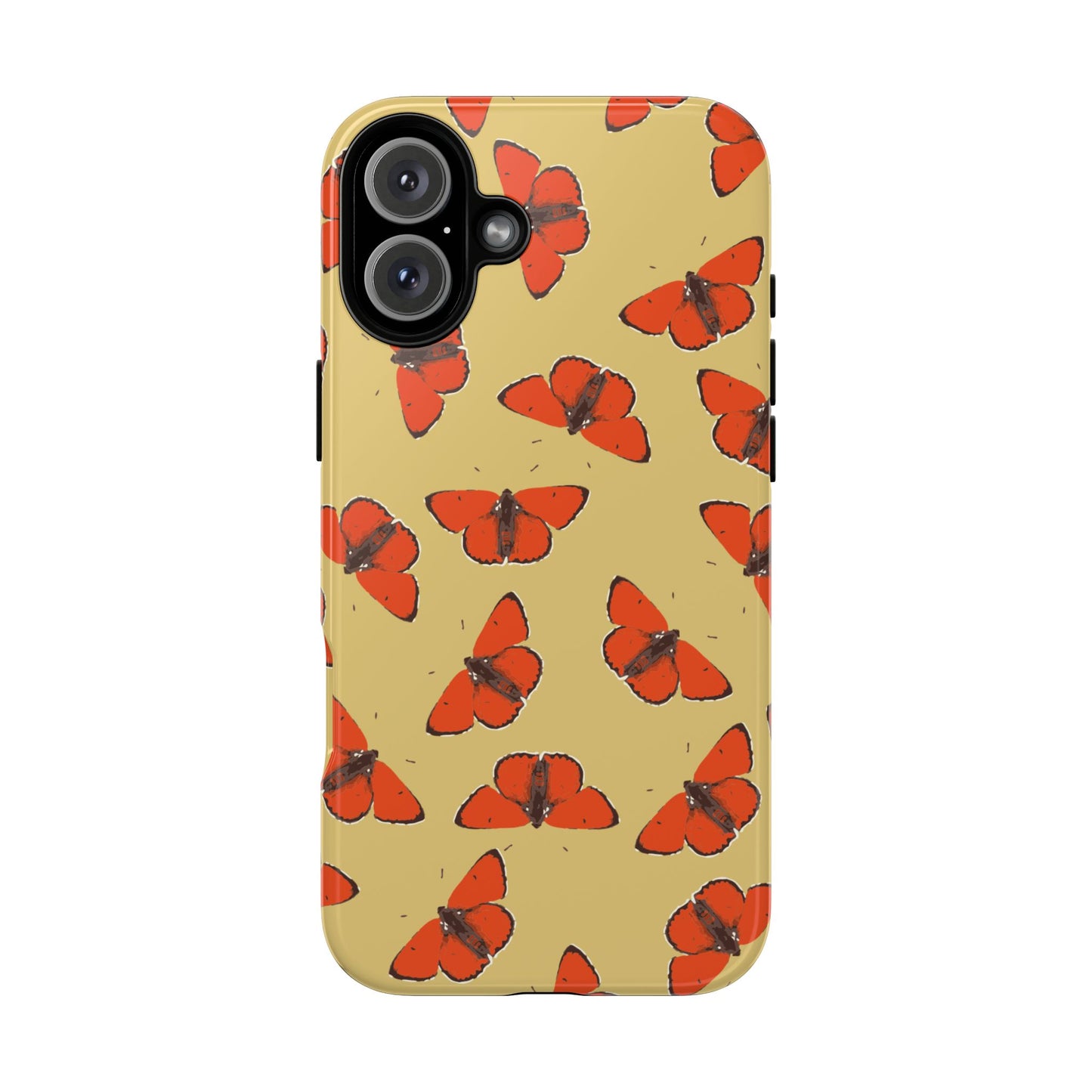 Red Butterfly Pattern Tough Phone Case — Retro Butterflies on Yellow