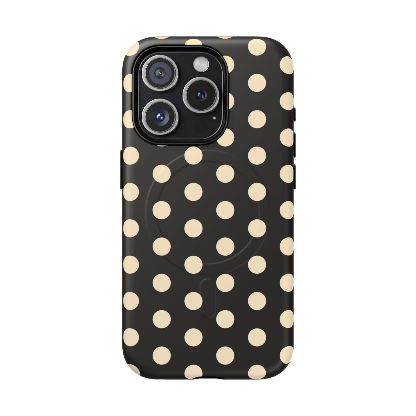 Polka Dot Magnetic Phone Case – Black & Cream Retro Spot Pattern