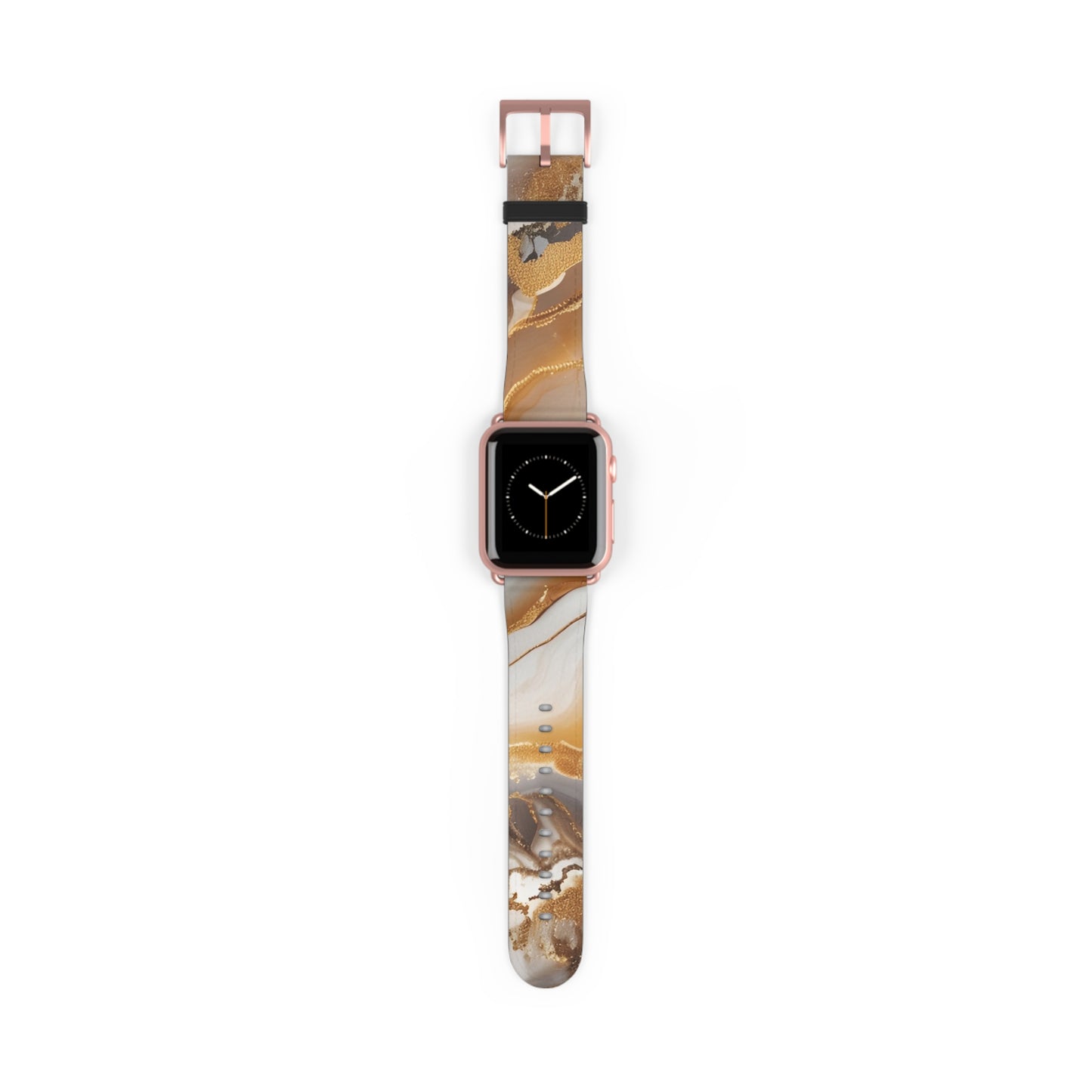 Marble and gold Apple Watch band with faux-leather strap, luxury accessory for men and women, modern stainless steel buckle