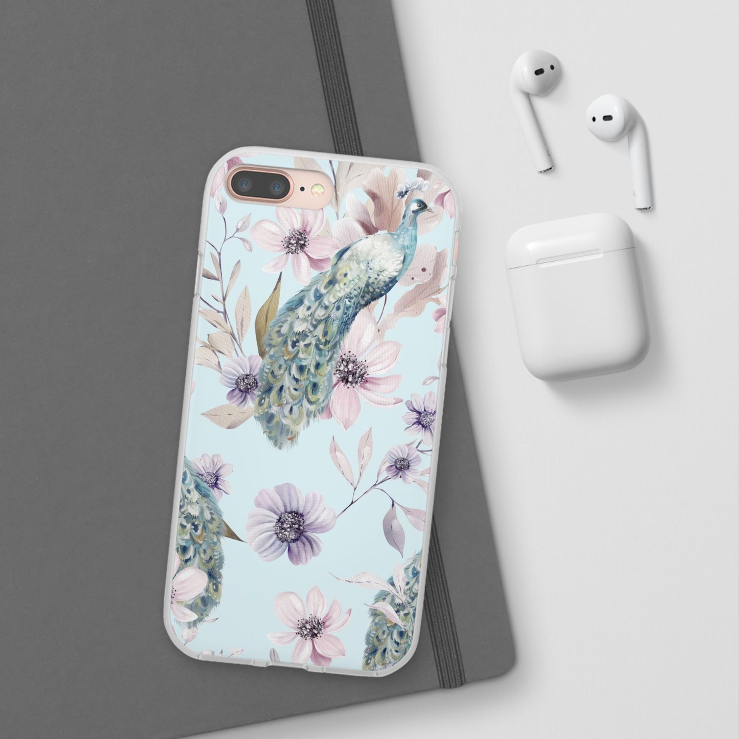 Peacock Floral Phone Case — Pastel Watercolor Bird Slim Case