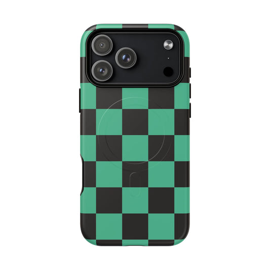 Tanjiro Magnetic Phone Case — Green and Black Chequered Tough Protective MagSafe Case