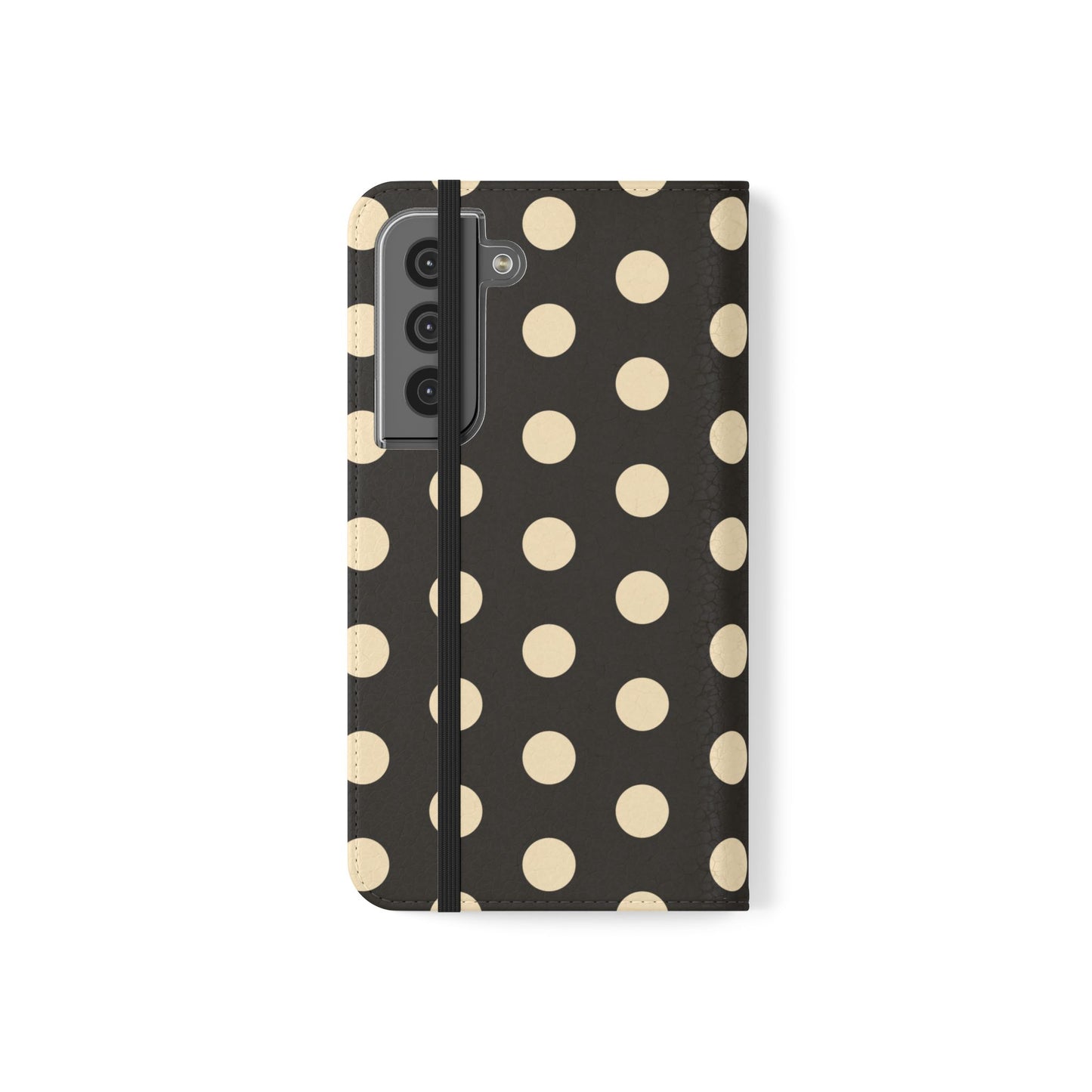 Polka Dot Flip Phone Case – Retro Black & Cream Wallet Cover