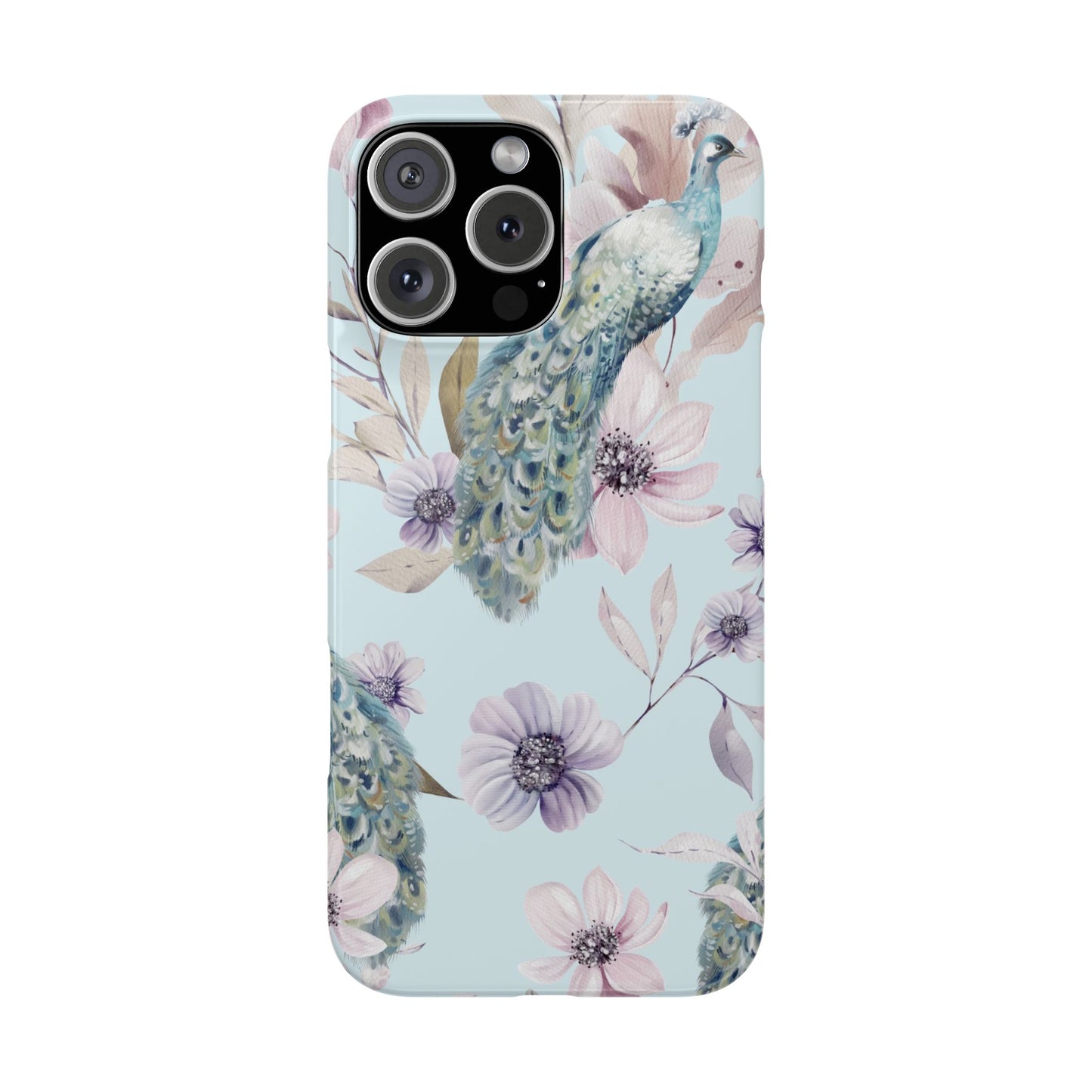Watercolour Pastel Peacock Floral Snap Phone Case for Apple iPhone and Samsung Galaxy.