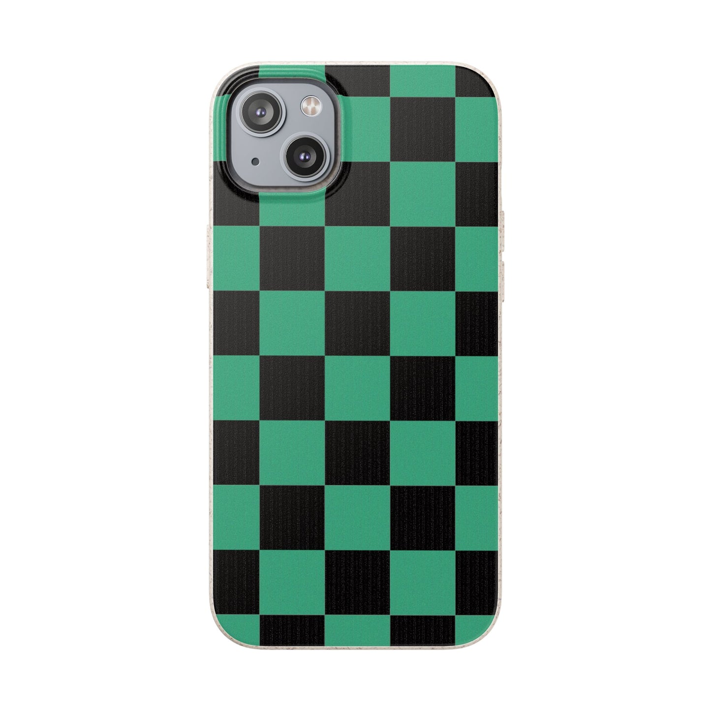 Biodegradable Checkerboard Phone Case — Green & Black Tanjiro Eco Smartphone Cover for Apple iPhone and Samsung Galaxy.