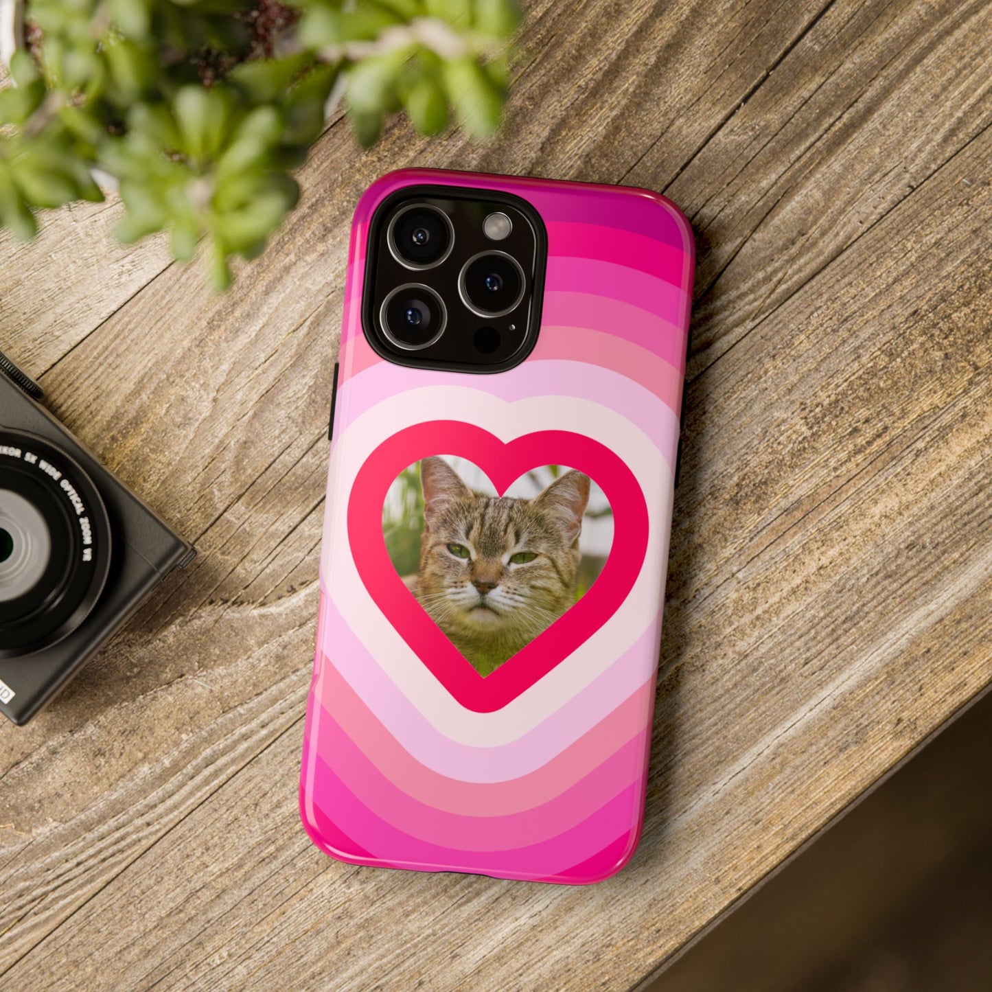 Single Image Personalised  Heart Photo Phone Case – Pink Gradient Love Tough Case for Apple iPhone, Samsung Galaxy and Google Pixel.