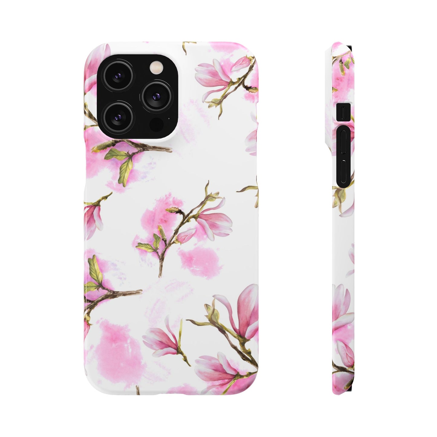 Floral Magnolia Slim Phone Case – Pink Watercolor Snap Case for Apple iPhone and Samsung Galaxy.
