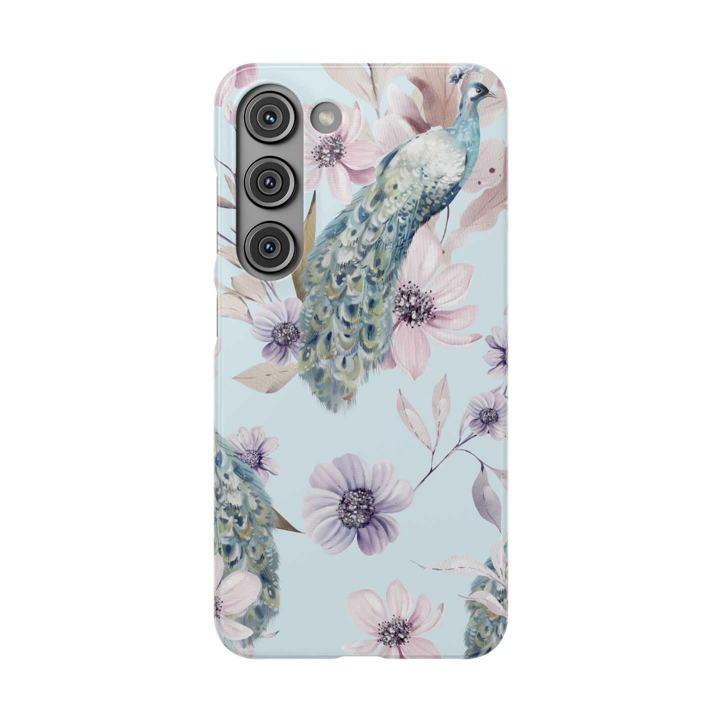 Watercolour Pastel Peacock Floral Snap Phone Case for Apple iPhone and Samsung Galaxy.