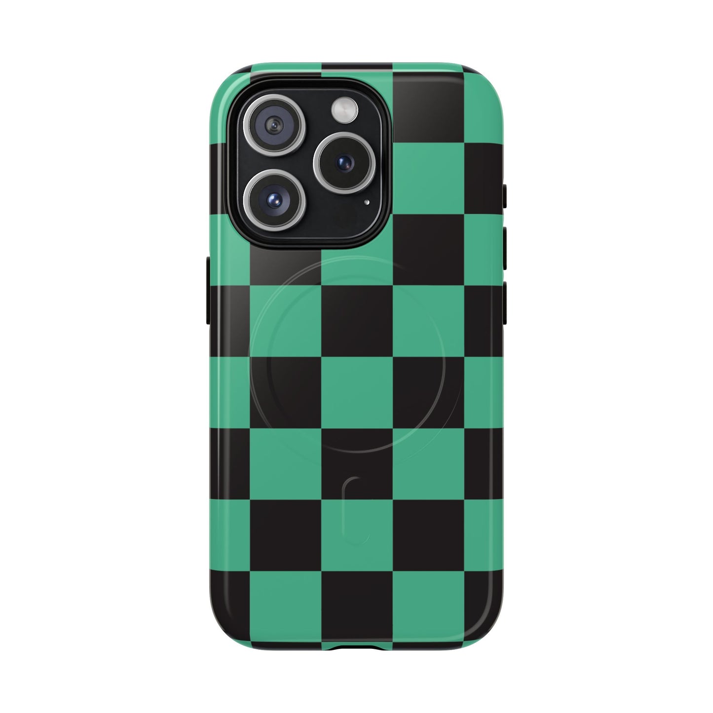 Tanjiro Magnetic Phone Case — Green and Black Chequered Tough Protective MagSafe Case