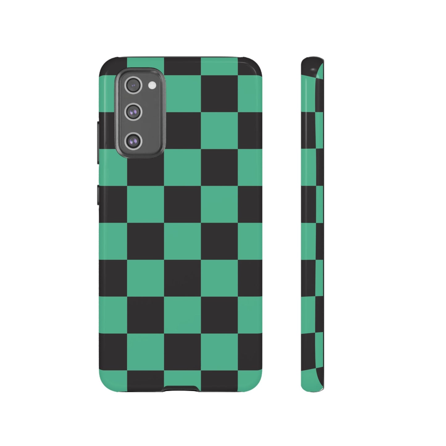 Tanjiro Checkerboard Tough Phone Case – Green & Black Protective Cover