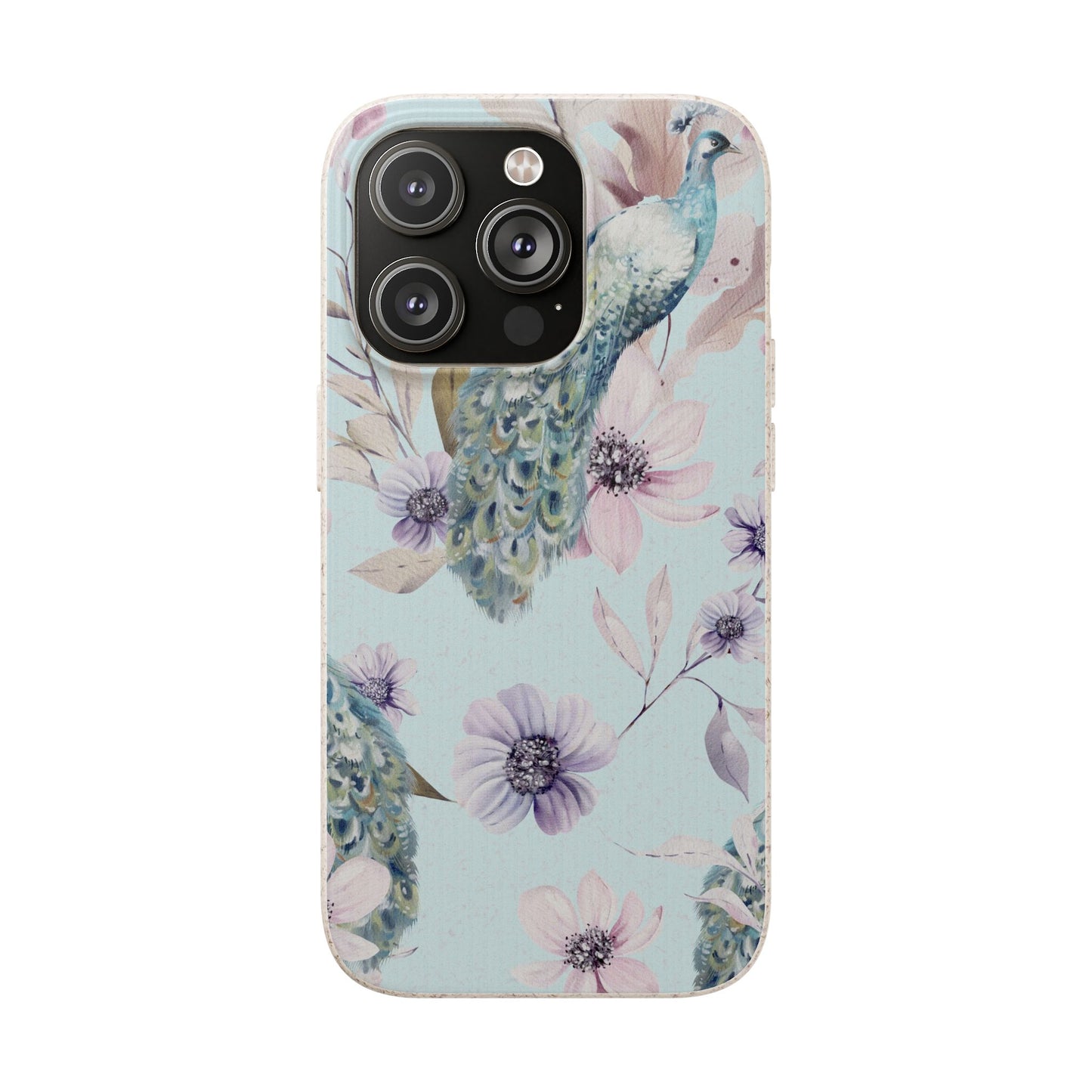 Peacock Floral Biodegradable Phone Case — Eco-Friendly Cover for Apple iPhone and Samsung Galaxy.