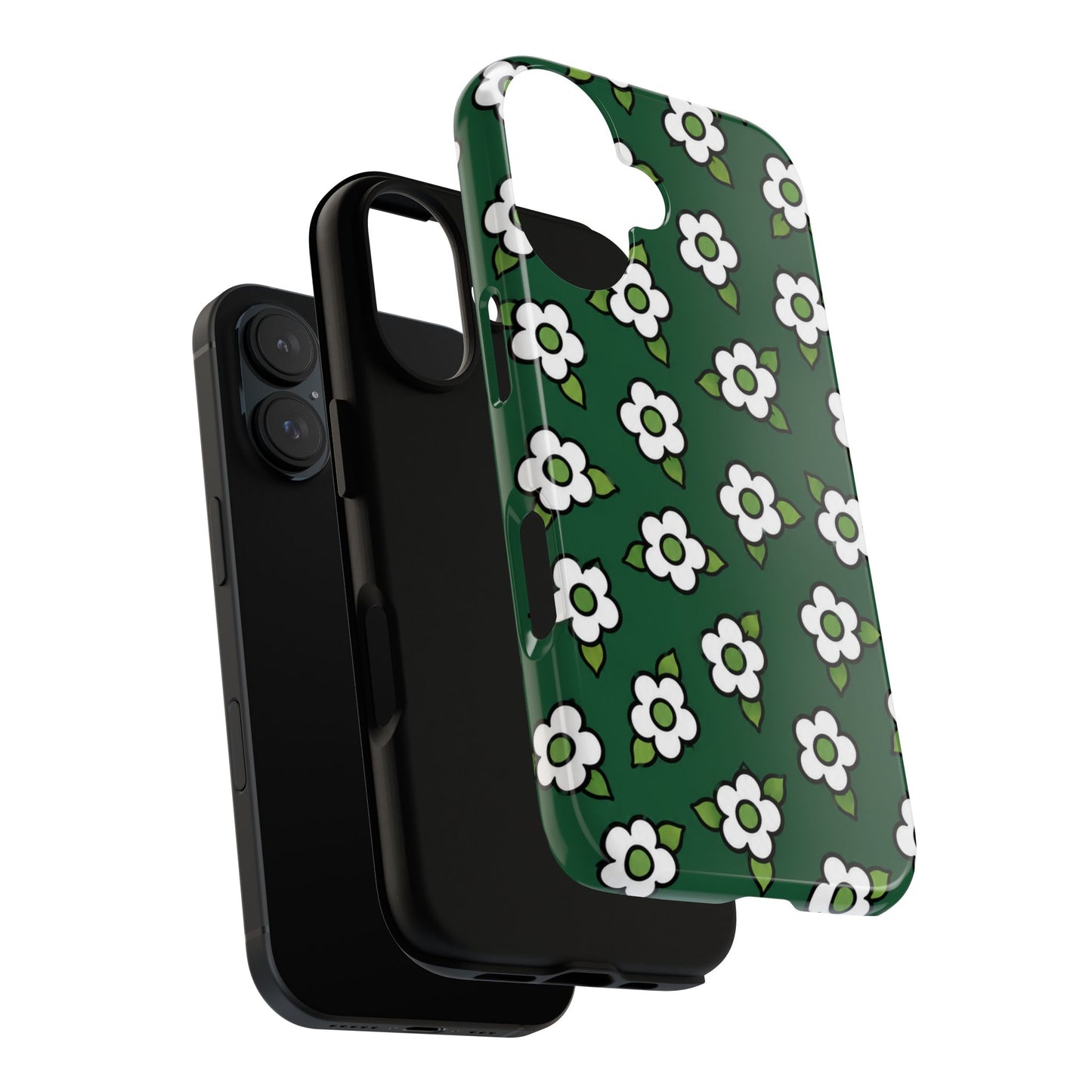 Floral Tough Case — Green White Daisy Protective Phone Cover