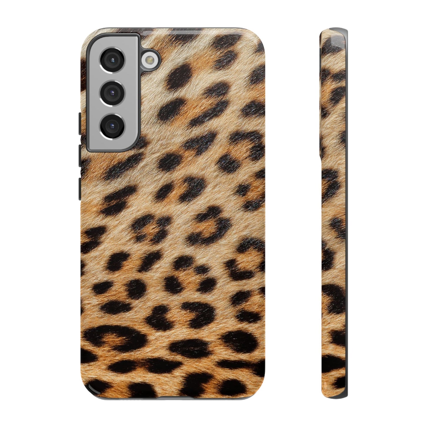 Leopard Print Tough Phone Case — Durable Protective Case with Wild Animal Fur Design