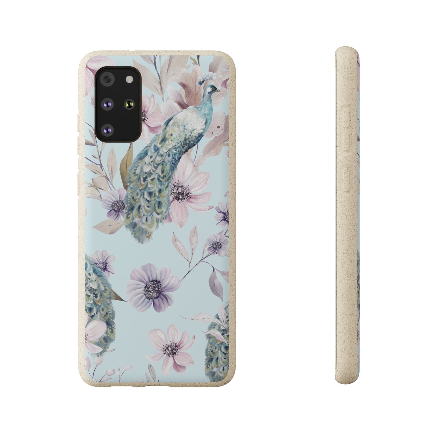 Peacock Floral Biodegradable Phone Case — Eco-Friendly Cover for Apple iPhone and Samsung Galaxy.
