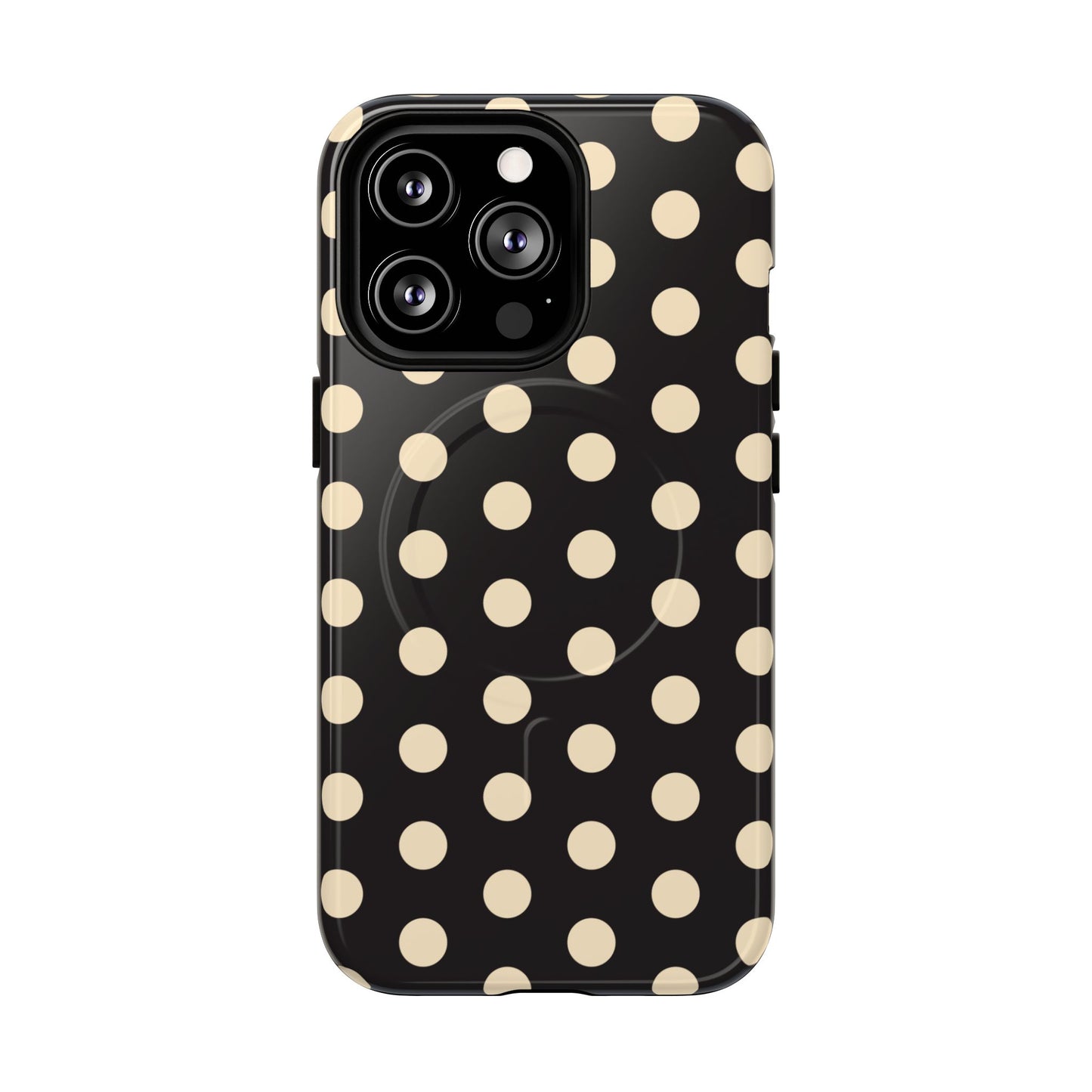 Polka Dot Magnetic Phone Case – Black & Cream Retro Spot Pattern