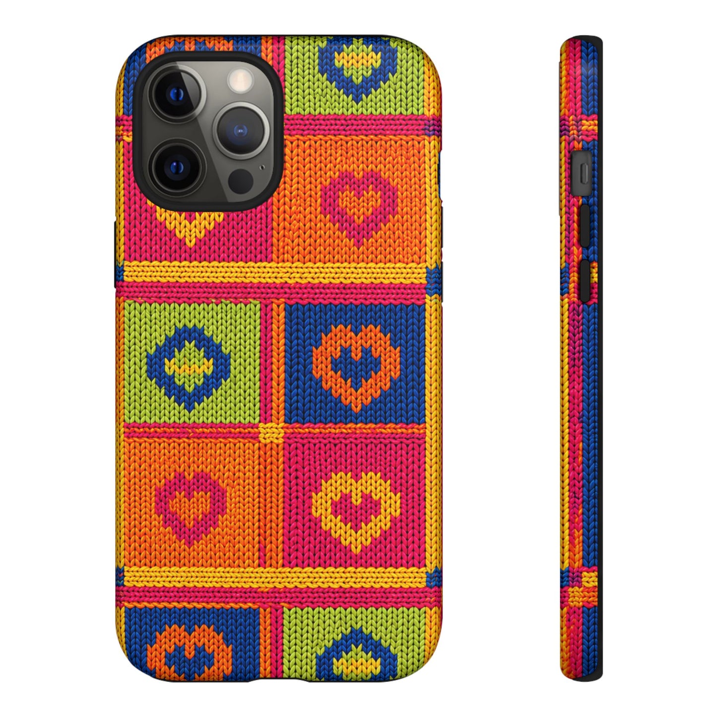 Retro Knit Pattern Heart Patch Tough Phone Case