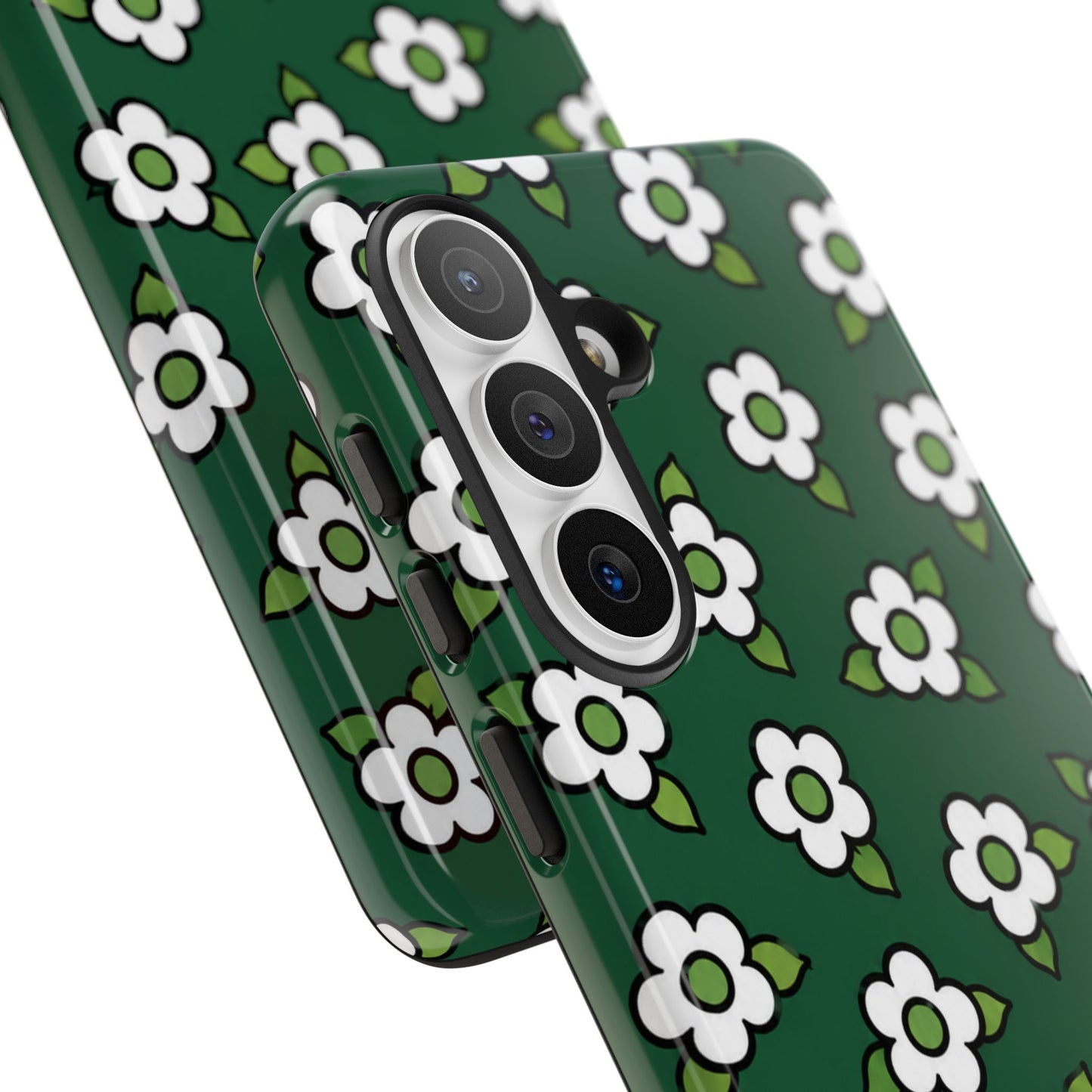 Floral Tough Case — Green White Daisy Protective Phone Cover