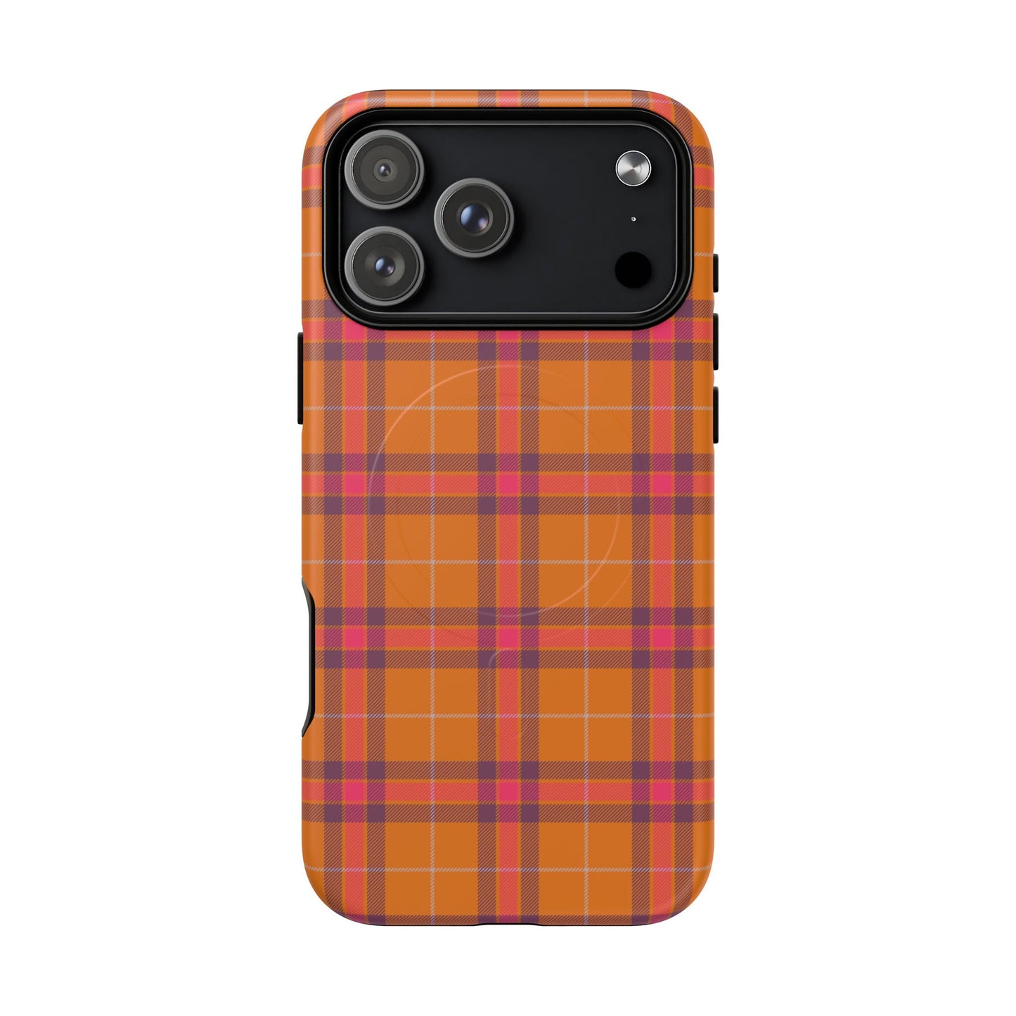 Tartan Magnetic Phone Case — Orange and Red Plaid Tough Protective MagSafe Case