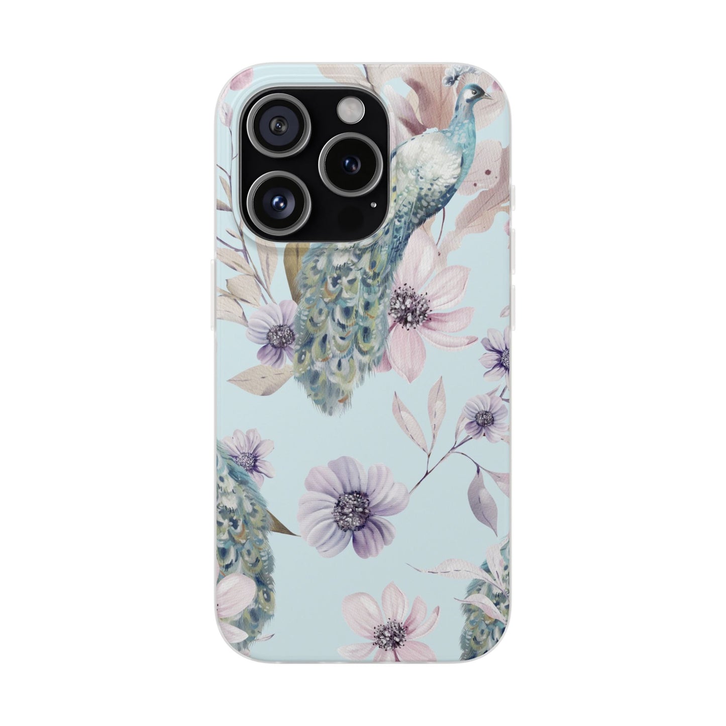 Pastel Peacock Watercolor Protective Flexi Case for Apple iPhone, Samsung Galaxy.