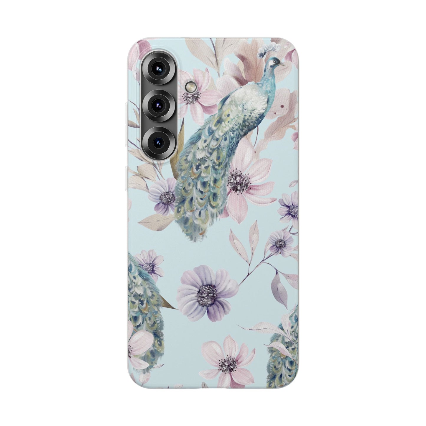 Pastel Peacock Watercolor Protective Flexi Case for Apple iPhone, Samsung Galaxy.