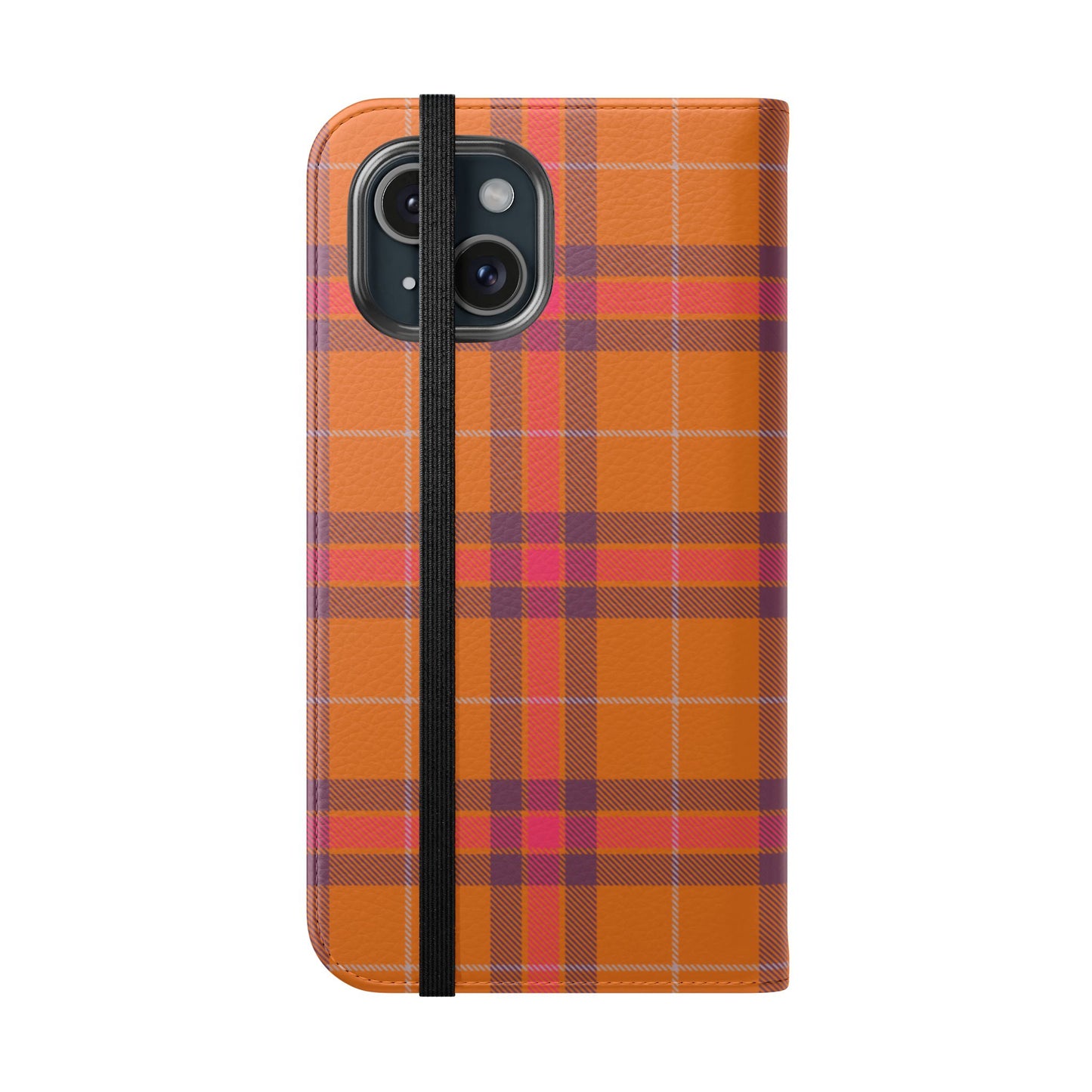 Tartan Flip Phone Case — Orange, Purple & Red Plaid Wallet Cover