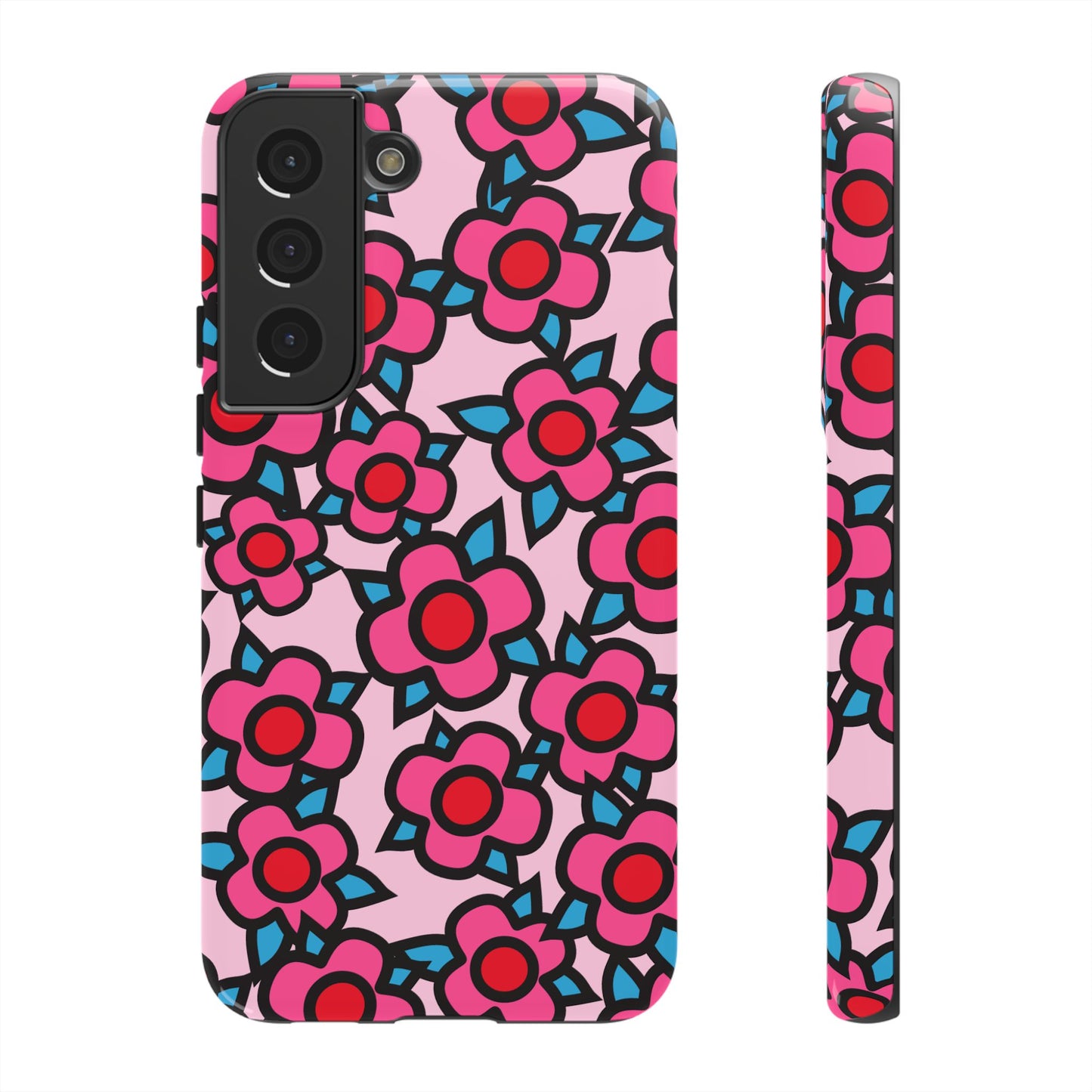 Floral Pink Tough Phone Case — Retro Red & Teal Flower Pattern