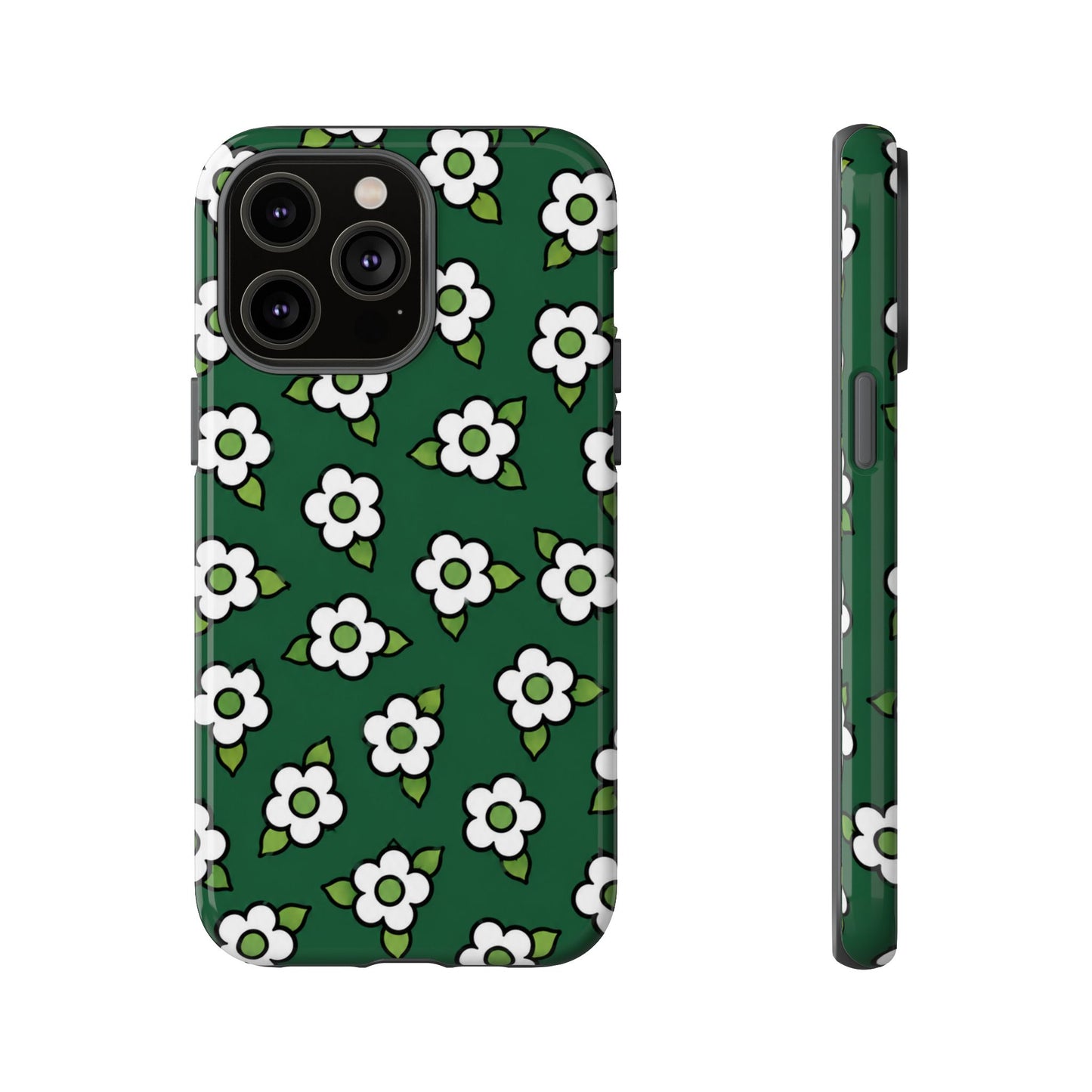 Floral Tough Case — Green White Daisy Protective Phone Cover