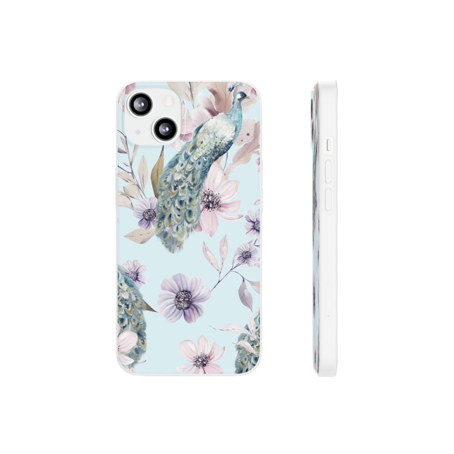 Pastel Peacock Watercolor Protective Flexi Case for Apple iPhone, Samsung Galaxy.