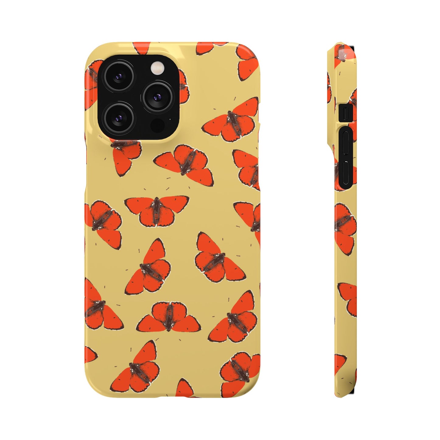 Butterfly Snap Phone Case — Red Moth Pattern on Mustard Background