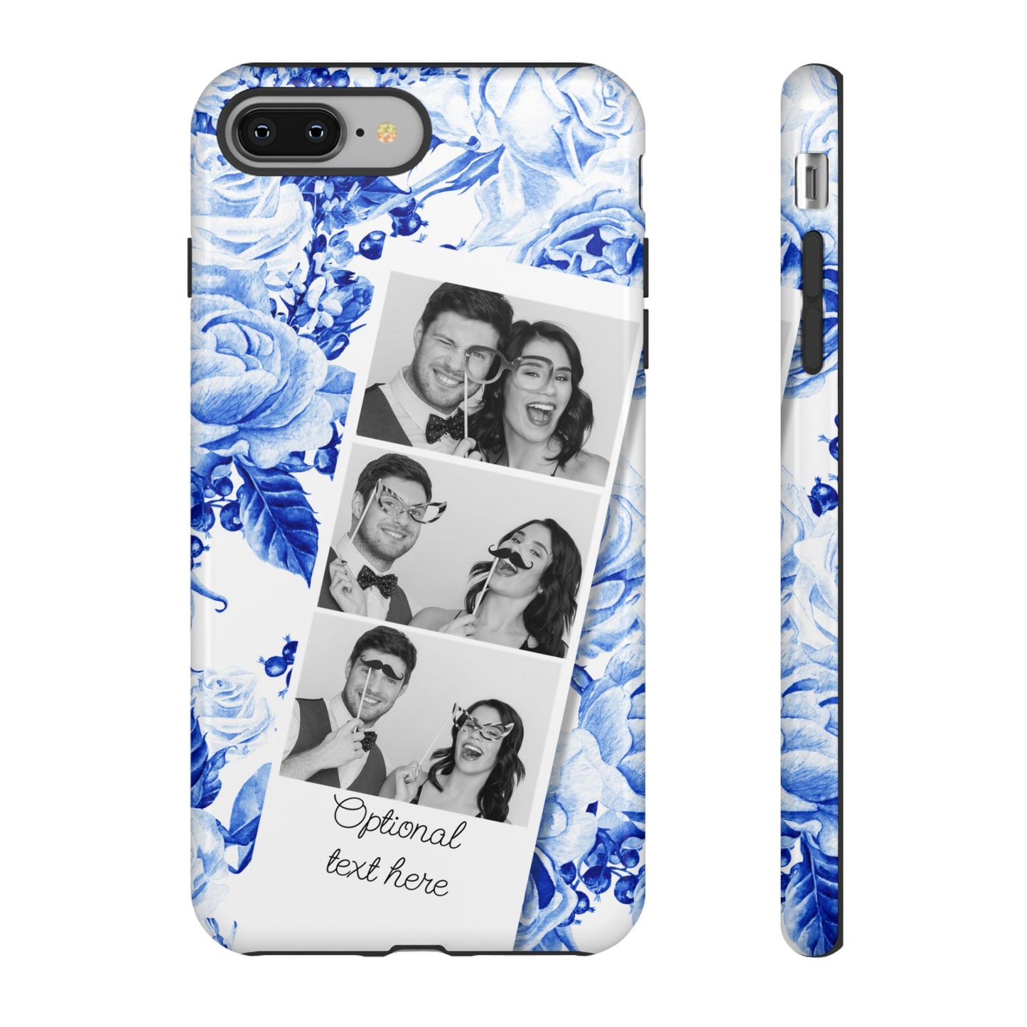 Three Photo Personalised Blue Floral Image Strip Custom Phone Case
