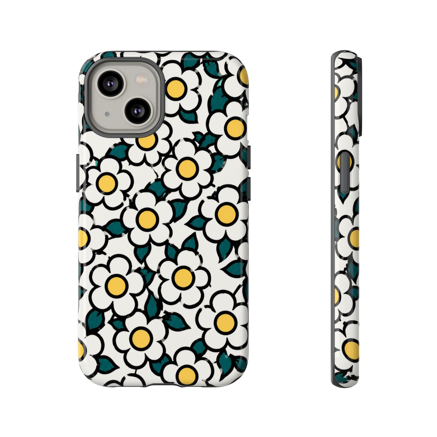 Floral Daisy Tough Phone Case — Retro White & Yellow Protective Cover