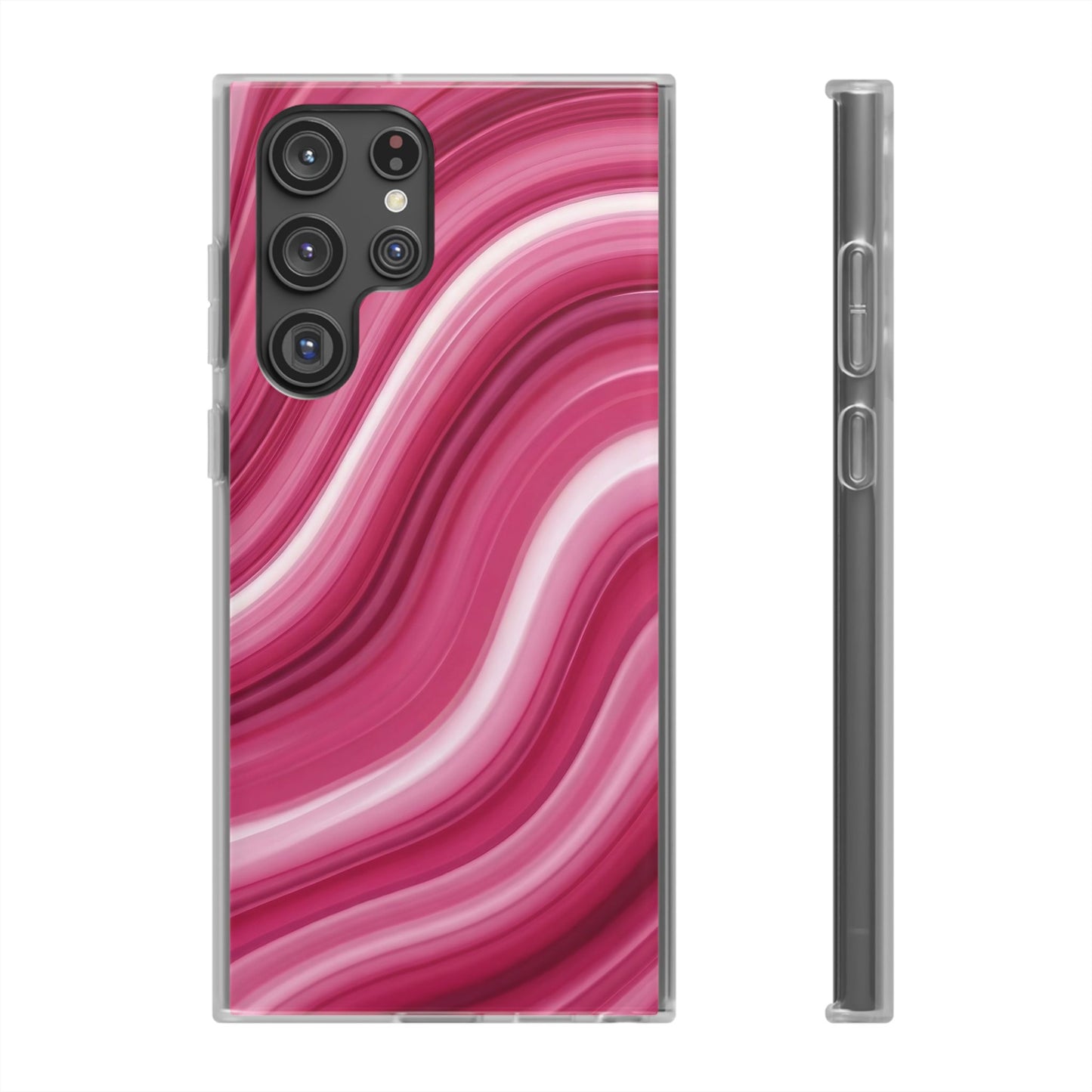Pink Marble Wave Phone Case — Abstract Swirl Flexi Case for Apple iPhone, Samsung Galaxy.