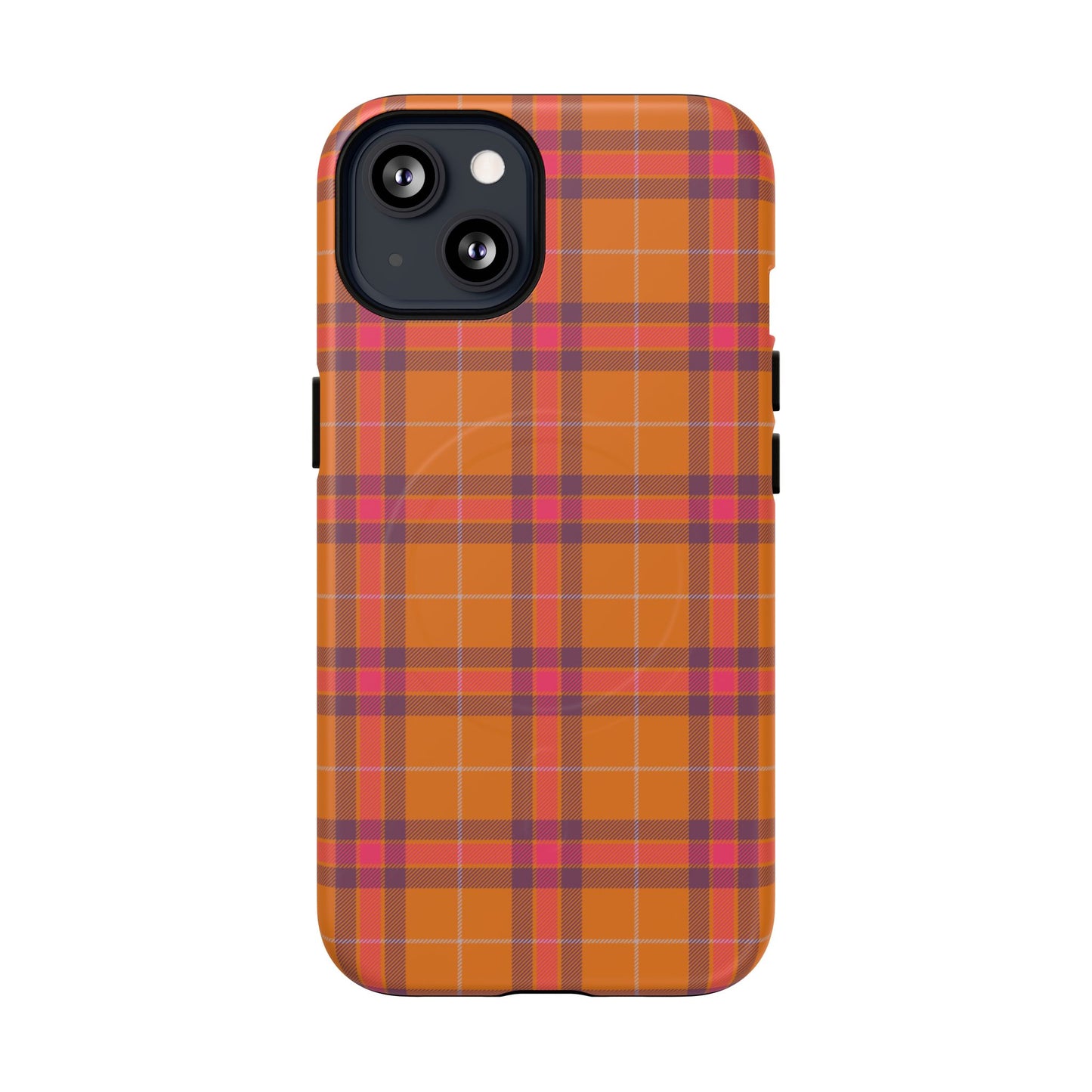 Tartan Magnetic Phone Case — Orange and Red Plaid Tough Protective MagSafe Case