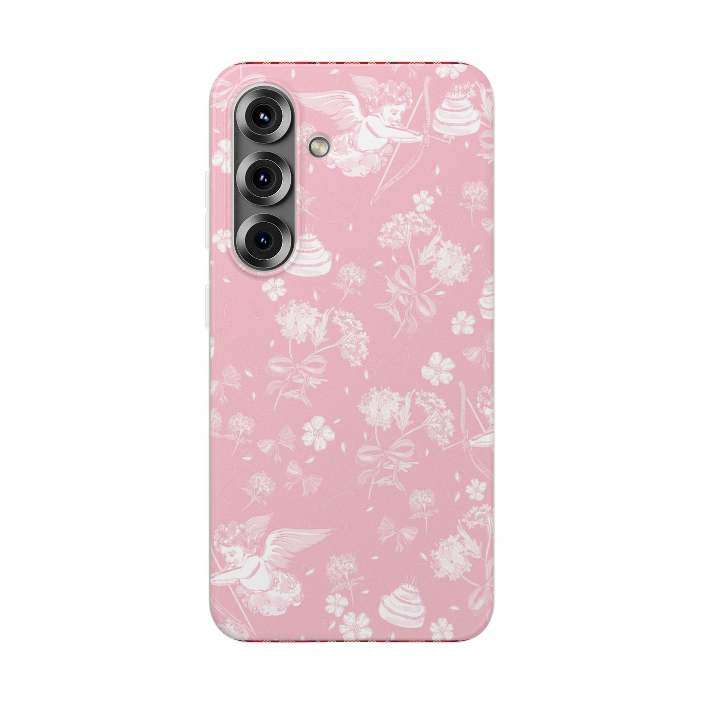 Pink Floral Cherub Flexi Phone Case for Apple iPhone and Samsung Galaxy.