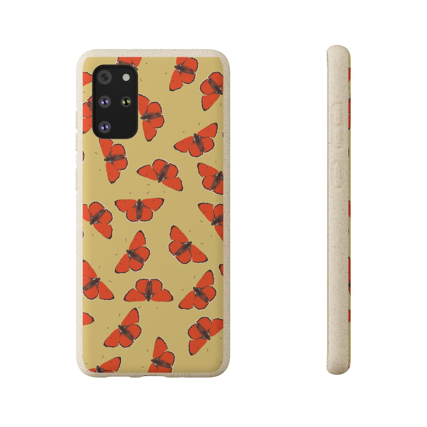 Biodegradable Retro Red Butterfly Pattern Phone Case for Apple iPhone and Samsung Galaxy.
